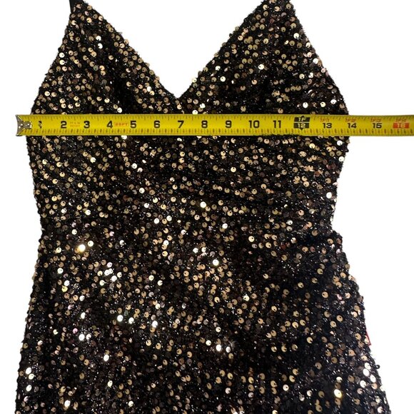 Ieena for Mac Duggal Bronze Sequin Ruched High Slit Gown Size 2 NWT Style# 55700 - Picture 12 of 14